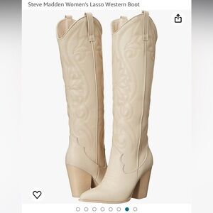 Steve Madden Women's Lasso Tall Western Heeled Boot -Bone white leather 10